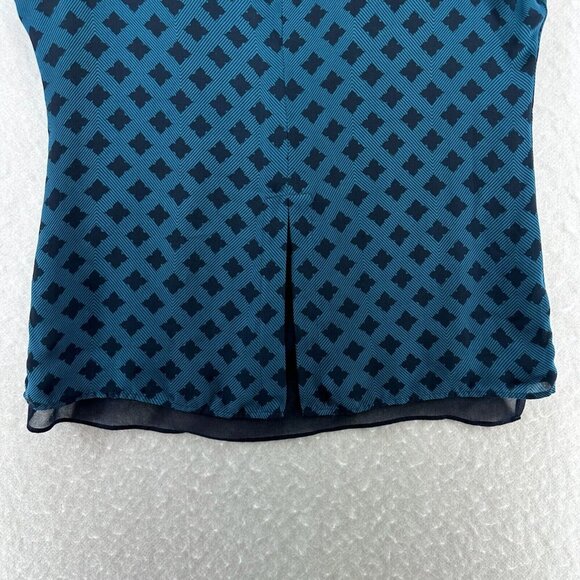 Cabi Blouse Size M Foulard Top Diamond Print Layered Peplum Slit Back Blue - Picture 6 of 10